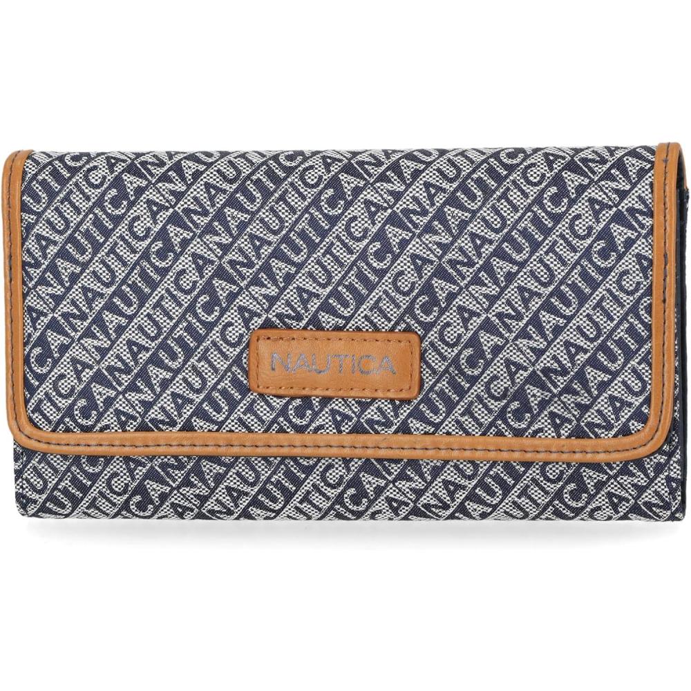 imageNautica womens The Perfect Carry All Money Manager Wallet Organizer with RFID Blocking Wallet Organizer with RFID BlockingIndigo Jacquard