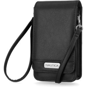 Nautica Catalina RFID Womens Crossbody Bag, Vegan Leather Compact Cell Phone Shoulder Travel Purse Holder(Black)