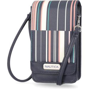 Nautica Catalina RFID Womens Crossbody Bag, Vegan Leather Compact Cell Phone Shoulder Travel Purse Holder(Ribbon Stripe)