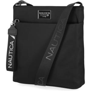 Nautica Diver Nylon Small Women’s Crossbody Bag Purse with Adjustable Shoulder Strap(Black Enamel)