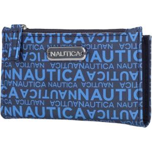 Nautica High Tide Small Wallet for Women, RFID Blocking Slim Credit Card Holder with Zipper Coin Pocket, Bifold Compact Wallet with ID Window, Red Printed(Americana Logo)
