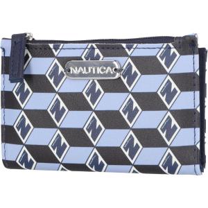 Nautica High Tide Small Wallet for Women, RFID Blocking Slim Credit Card Holder with Zipper Coin Pocket, Bifold Compact Wallet with ID Window, Red Printed(Glacial Blue)
