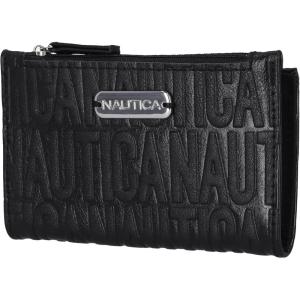 Nautica High Tide Small Wallet for Women, RFID Blocking Slim Credit Card Holder with Zipper Coin Pocket, Bifold Compact Wallet with ID Window, Red Printed(Black (Printed))