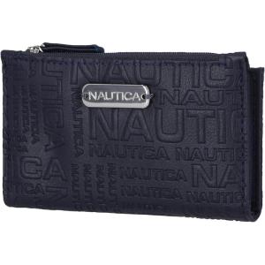 Nautica High Tide Small Wallet for Women, RFID Blocking Slim Credit Card Holder with Zipper Coin Pocket, Bifold Compact Wallet with ID Window, Red Printed(Indigo (Printed))