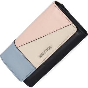 Nautica Money Manager RFID Slim and Small Wallet for Women – Credit Card Holder with Coin Purse and Zipper Wallet, Women’s Clutch Organizer(Colorblock Indigo)