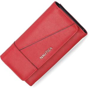 Nautica Money Manager RFID Slim and Small Wallet for Women – Credit Card Holder with Coin Purse and Zipper Wallet, Women’s Clutch Organizer(Fuego Red (Buff))