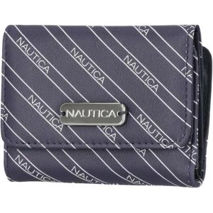 Nautica Rower’s End Small Wallet for Women, RFID Blocking Slim Credit Card Holder with Zipper Coin Pocket, Bifold Compact Womens Wallet with ID Window in Red Logo(Indigo/Bone)