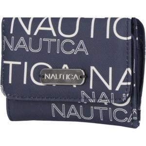 Nautica Rower’s End Small Wallet for Women, RFID Blocking Slim Credit Card Holder with Zipper Coin Pocket, Bifold Compact Womens Wallet with ID Window in Red Logo(Wave Dreamer Indigo/Chalk)