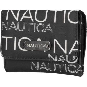 Nautica Rower’s End Small Wallet for Women, RFID Blocking Slim Credit Card Holder with Zipper Coin Pocket, Bifold Compact Womens Wallet with ID Window in Red Logo(Wave Dreamer Black/Chalk)