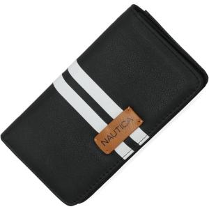 Nautica Seaside Slim Womens Wallet RFID Blocking Credit Card Holder, Coin Purse, Checkbook Organizer Clutch, Small Vegan Leather Wallet for Travel, Espresso (Woven)(Black Racing Stripe)