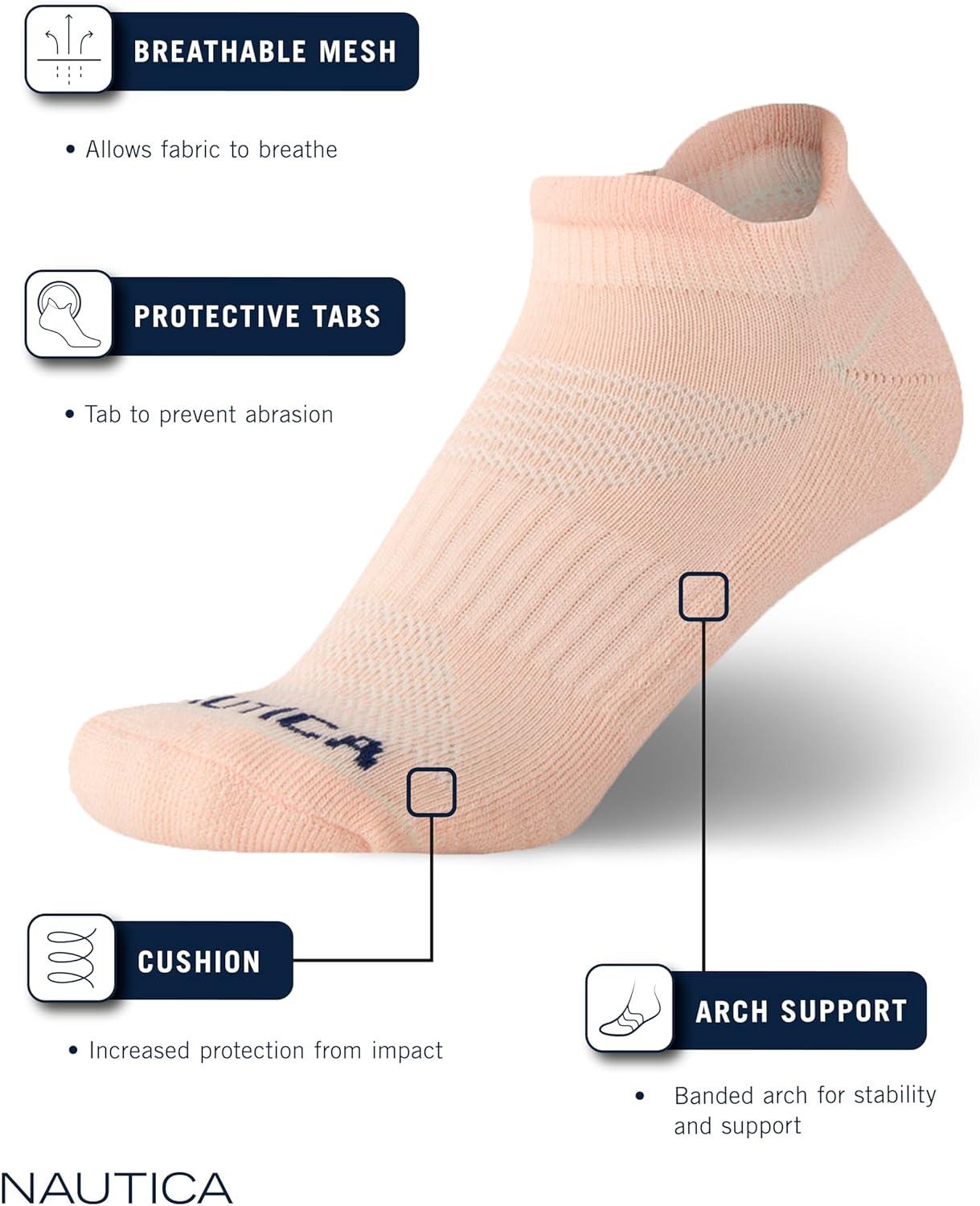 imageNautica Womens Ankle Socks 6 Pack Cushioned Low Cut Tab Breathable Athletic Socks with Arch Support Running Sock for WomenAll White