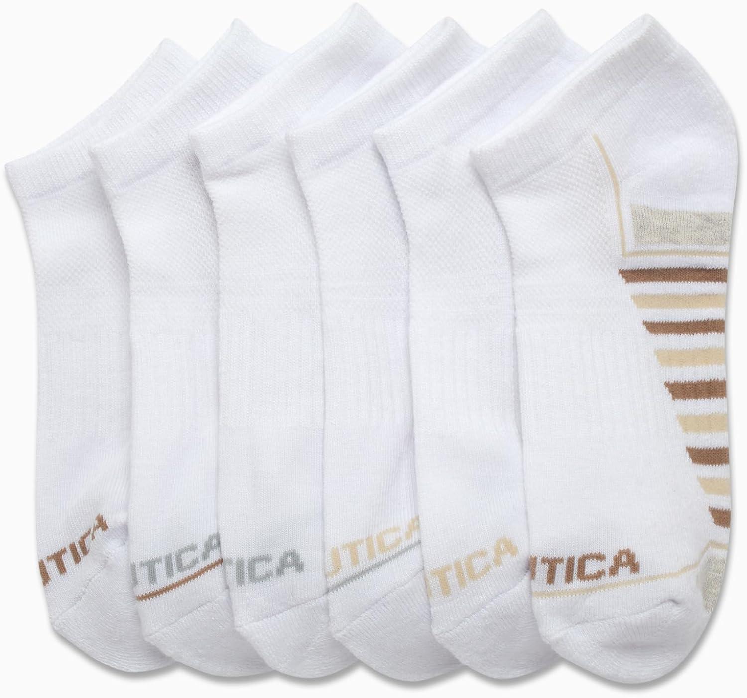 imageNautica Womens Ankle Socks 6 Pack Cushioned Low Cut Tab Breathable Athletic Socks with Arch Support Running Sock for WomenAll White