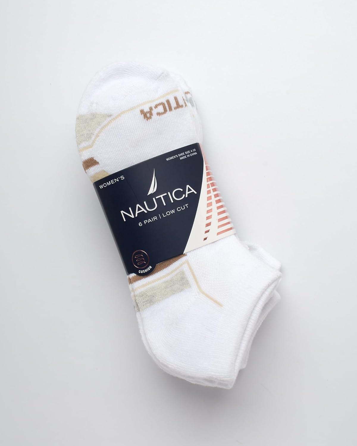 imageNautica Womens Ankle Socks 6 Pack Cushioned Low Cut Tab Breathable Athletic Socks with Arch Support Running Sock for WomenAll White