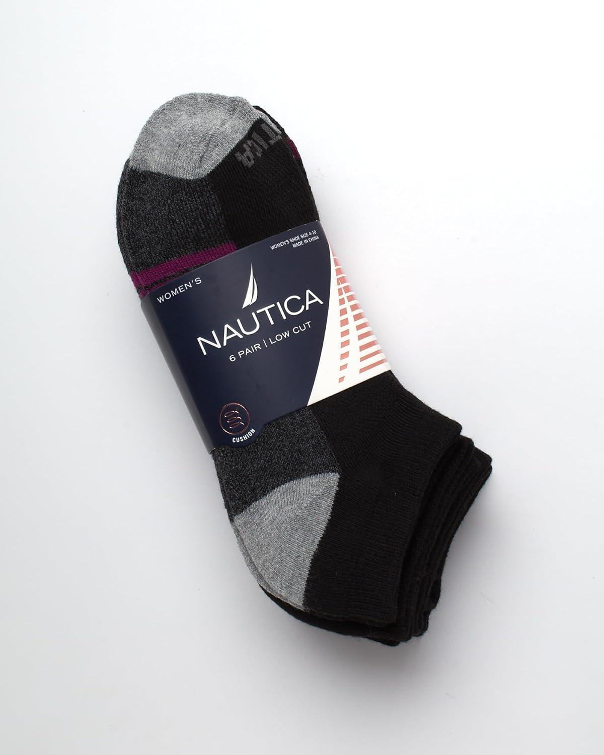 imageNautica Womens Ankle Socks 6 Pack Cushioned Low Cut Tab Breathable Athletic Socks with Arch Support Running Sock for WomenBlackPink