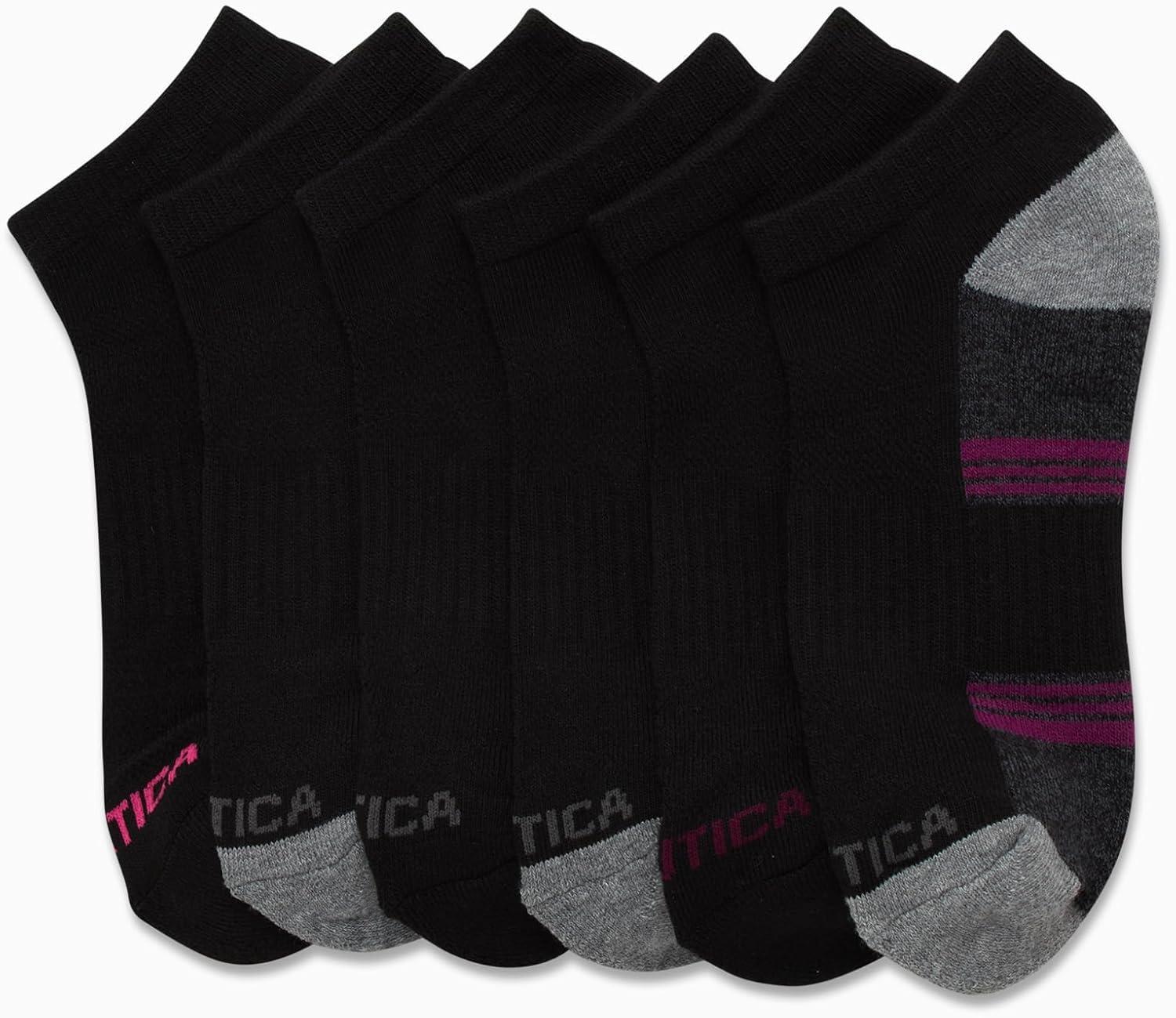 imageNautica Womens Ankle Socks 6 Pack Cushioned Low Cut Tab Breathable Athletic Socks with Arch Support Running Sock for WomenBlackPink
