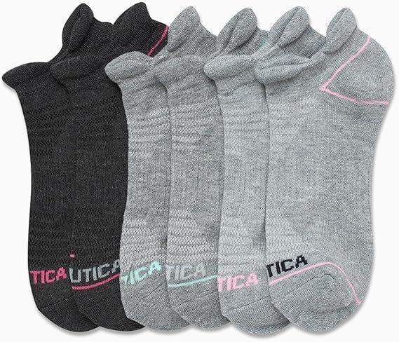imageNautica Womens Ankle Socks 6 Pack Cushioned Low Cut Tab Breathable Athletic Socks with Arch Support Running Sock for WomenGrey