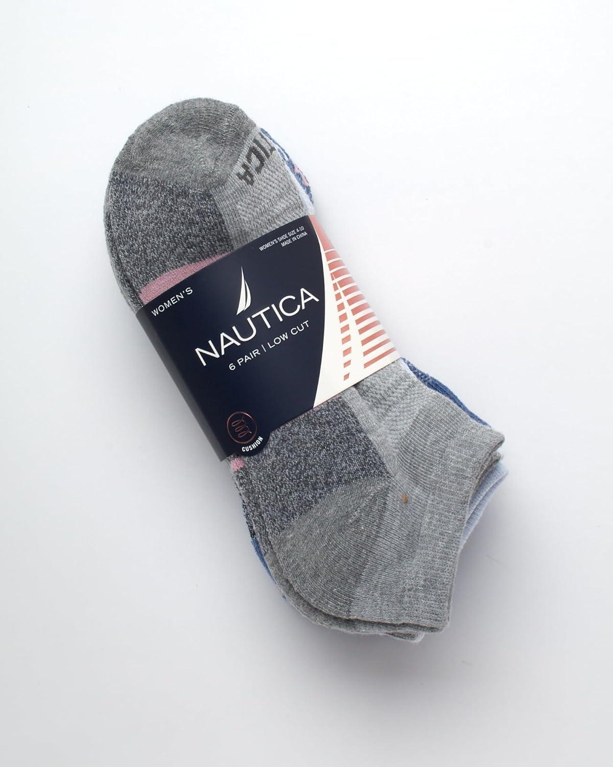 imageNautica Womens Ankle Socks 6 Pack Cushioned Low Cut Tab Breathable Athletic Socks with Arch Support Running Sock for WomenGreyBlue