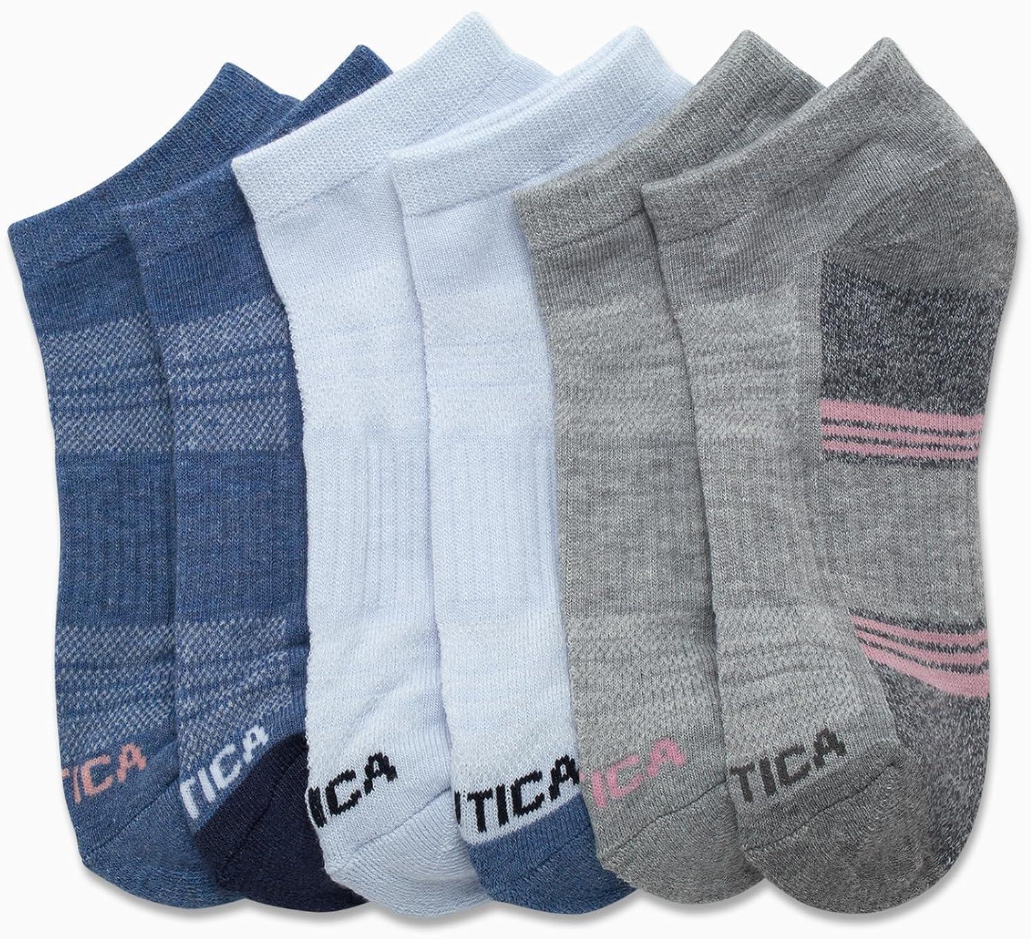 imageNautica Womens Ankle Socks 6 Pack Cushioned Low Cut Tab Breathable Athletic Socks with Arch Support Running Sock for WomenGreyBlue