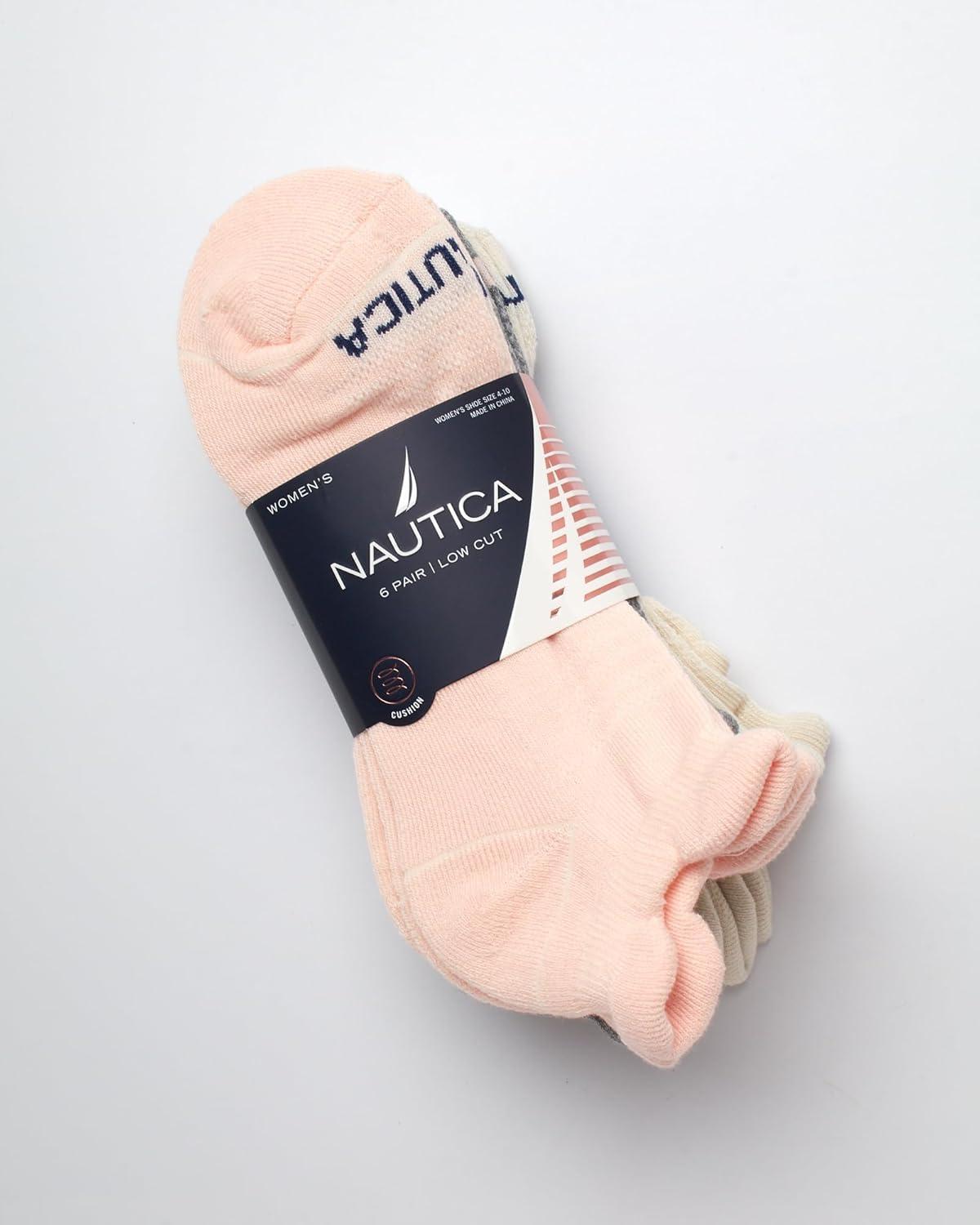 imageNautica Womens Ankle Socks 6 Pack Cushioned Low Cut Tab Breathable Athletic Socks with Arch Support Running Sock for WomenPink Assorted