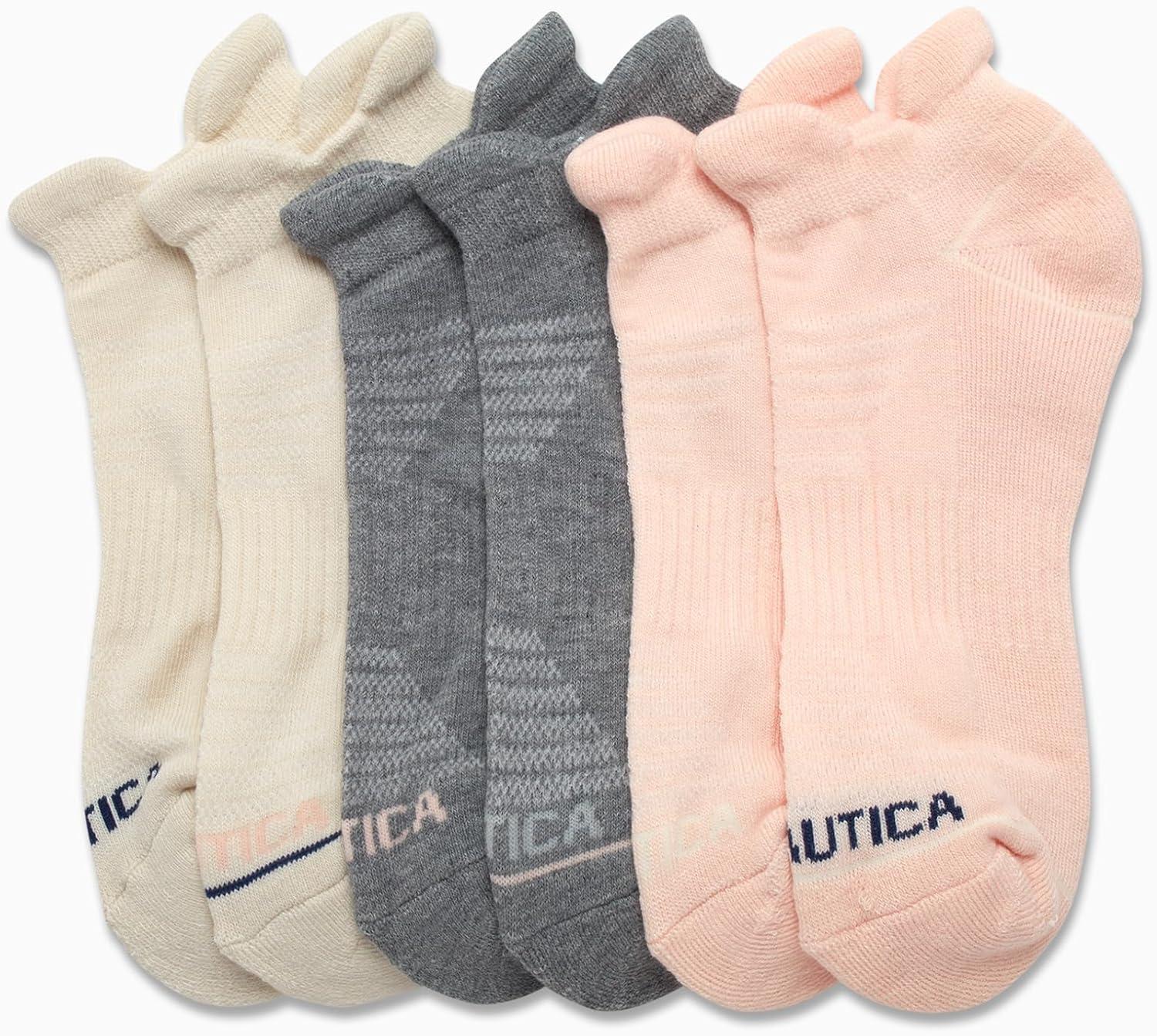 imageNautica Womens Ankle Socks 6 Pack Cushioned Low Cut Tab Breathable Athletic Socks with Arch Support Running Sock for WomenPink Assorted