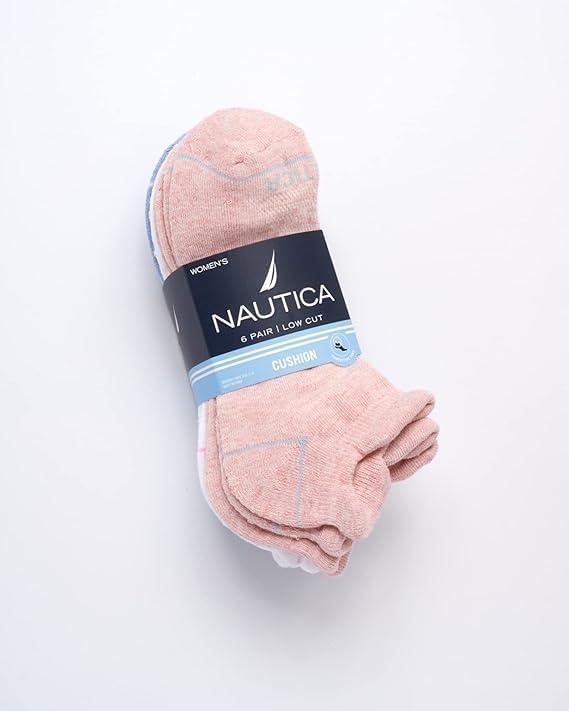 imageNautica Womens Ankle Socks 6 Pack Cushioned Low Cut Tab Breathable Athletic Socks with Arch Support Running Sock for WomenPink Heather