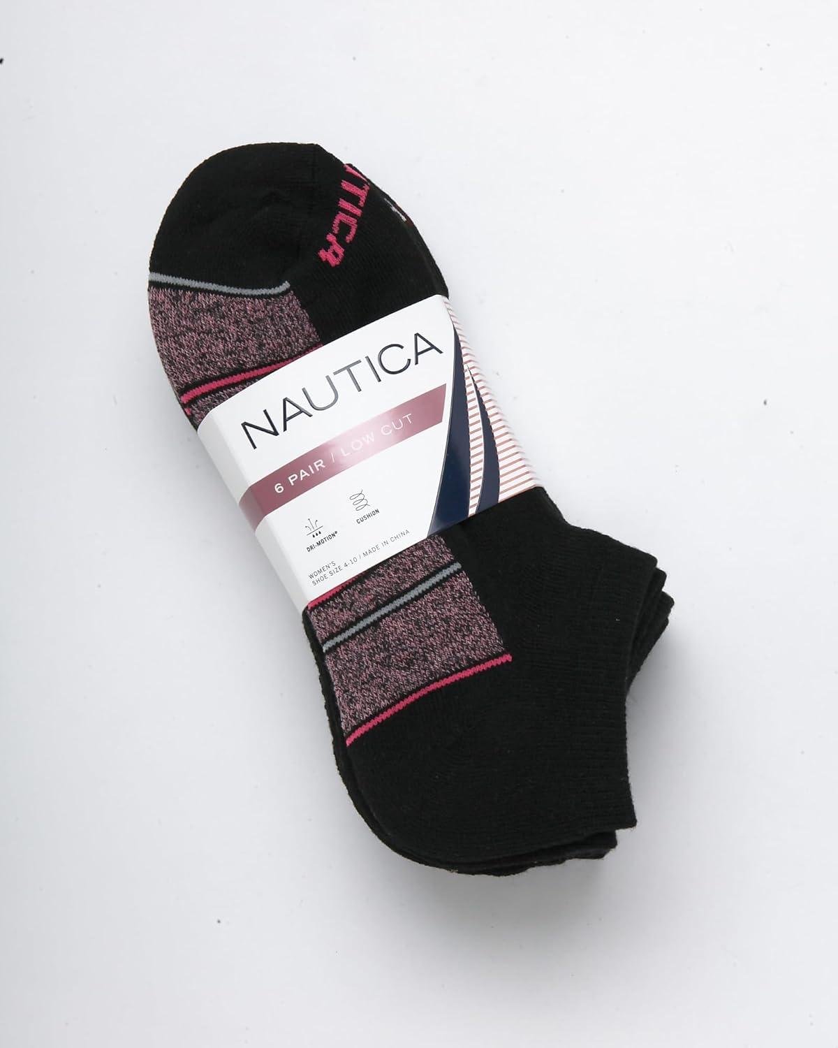imageNautica Womens Ankle Socks 6 Pack Cushioned Low Cut Tab Breathable Athletic Socks with Arch Support Running Sock for WomenSolid Black