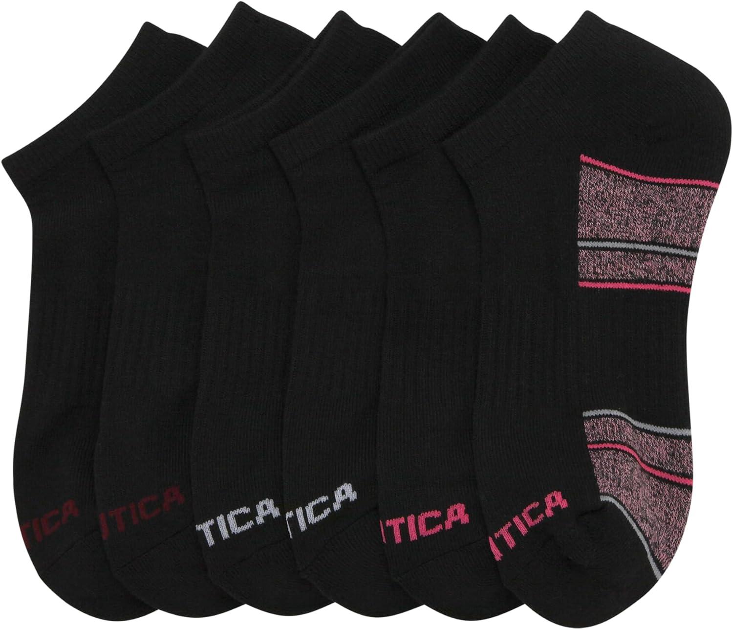 imageNautica Womens Ankle Socks 6 Pack Cushioned Low Cut Tab Breathable Athletic Socks with Arch Support Running Sock for WomenSolid Black