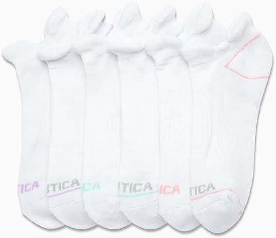 imageNautica Womens Ankle Socks 6 Pack Cushioned Low Cut Tab Breathable Athletic Socks with Arch Support Running Sock for WomenWhite