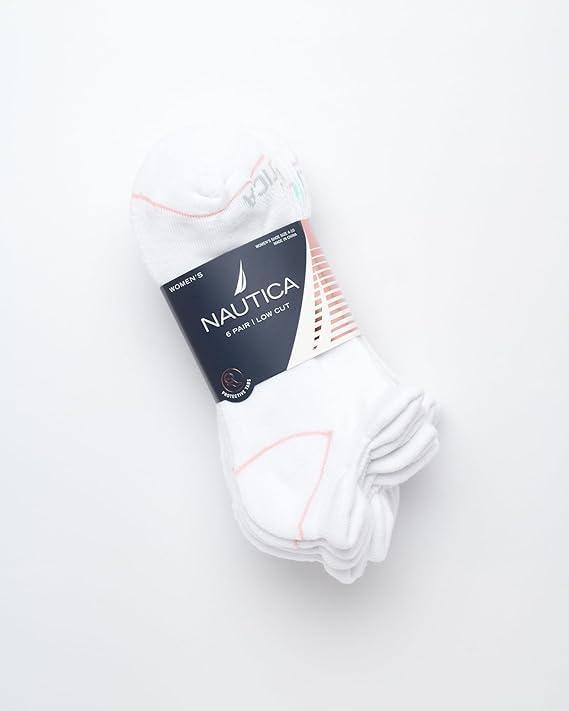 imageNautica Womens Ankle Socks 6 Pack Cushioned Low Cut Tab Breathable Athletic Socks with Arch Support Running Sock for WomenWhite