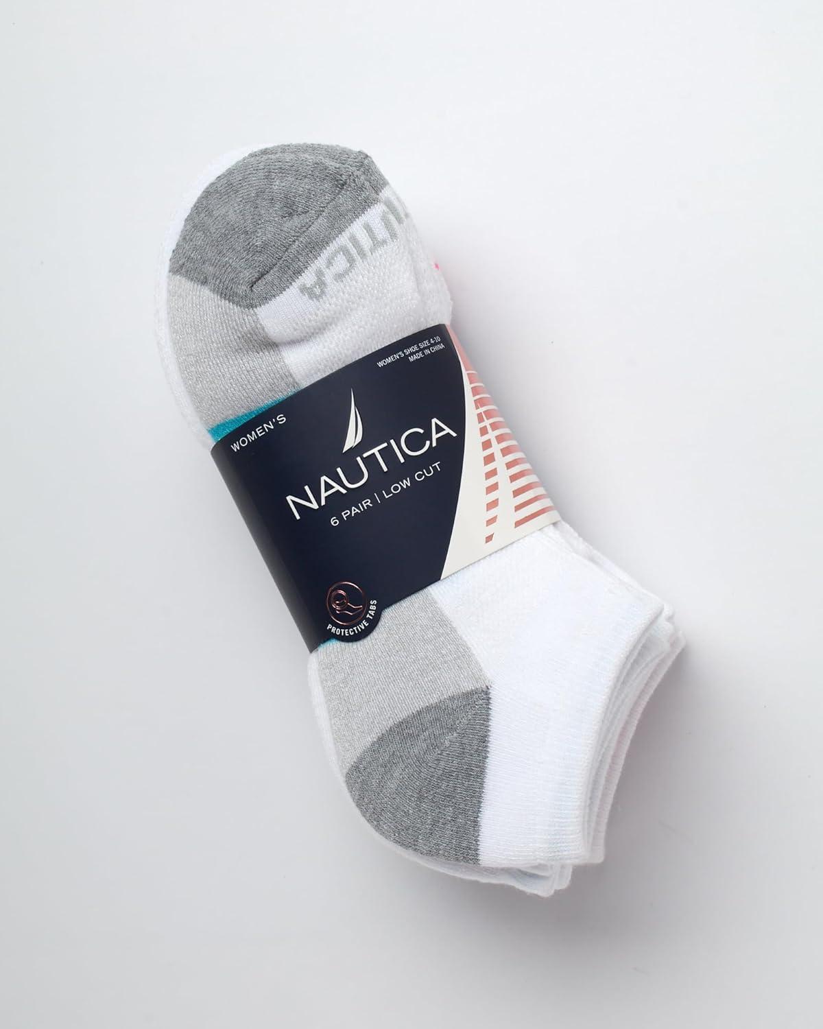 imageNautica Womens Ankle Socks 6 Pack Cushioned Low Cut Tab Breathable Athletic Socks with Arch Support Running Sock for WomenWhiteBlue