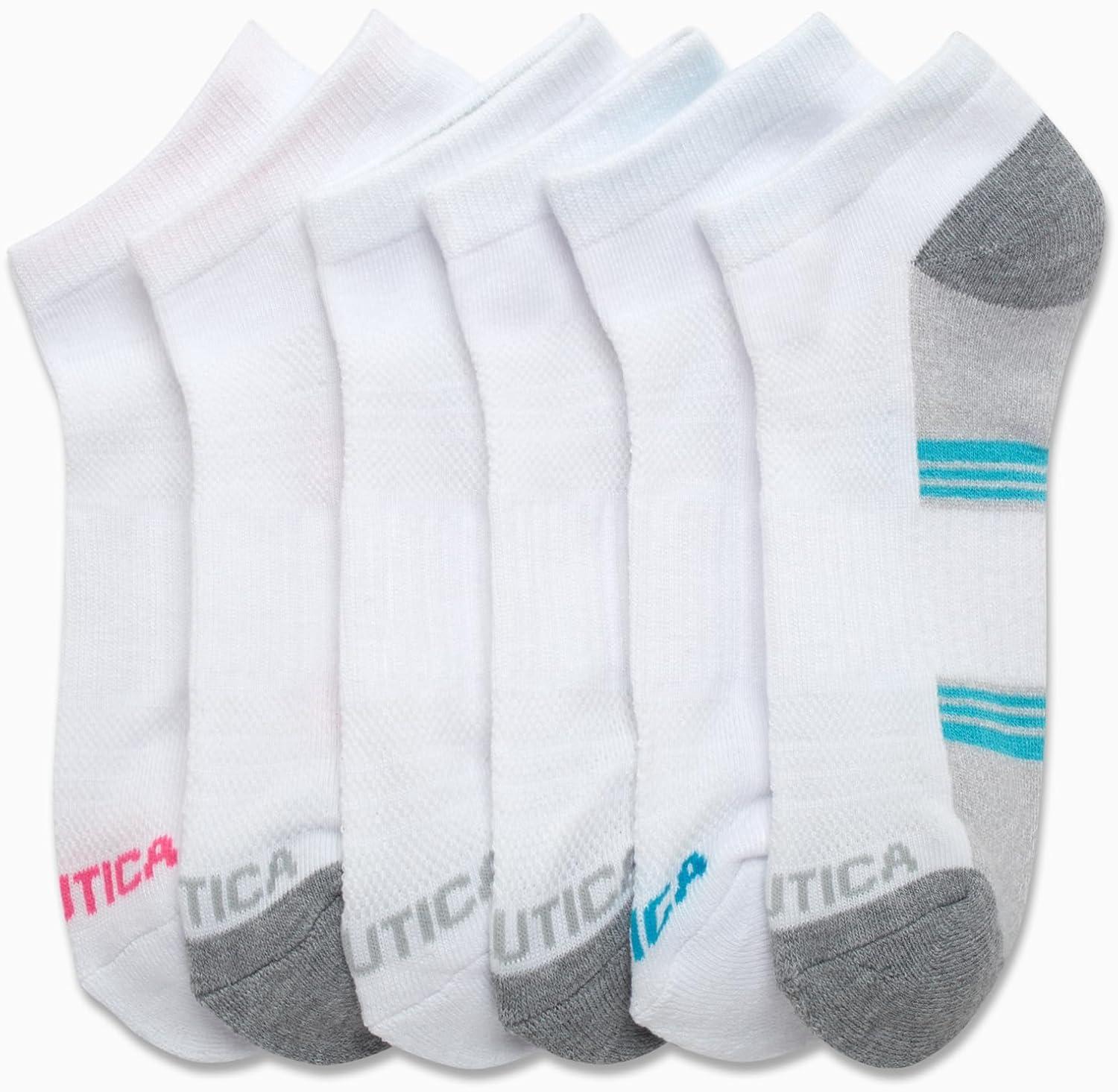 imageNautica Womens Ankle Socks 6 Pack Cushioned Low Cut Tab Breathable Athletic Socks with Arch Support Running Sock for WomenWhiteBlue