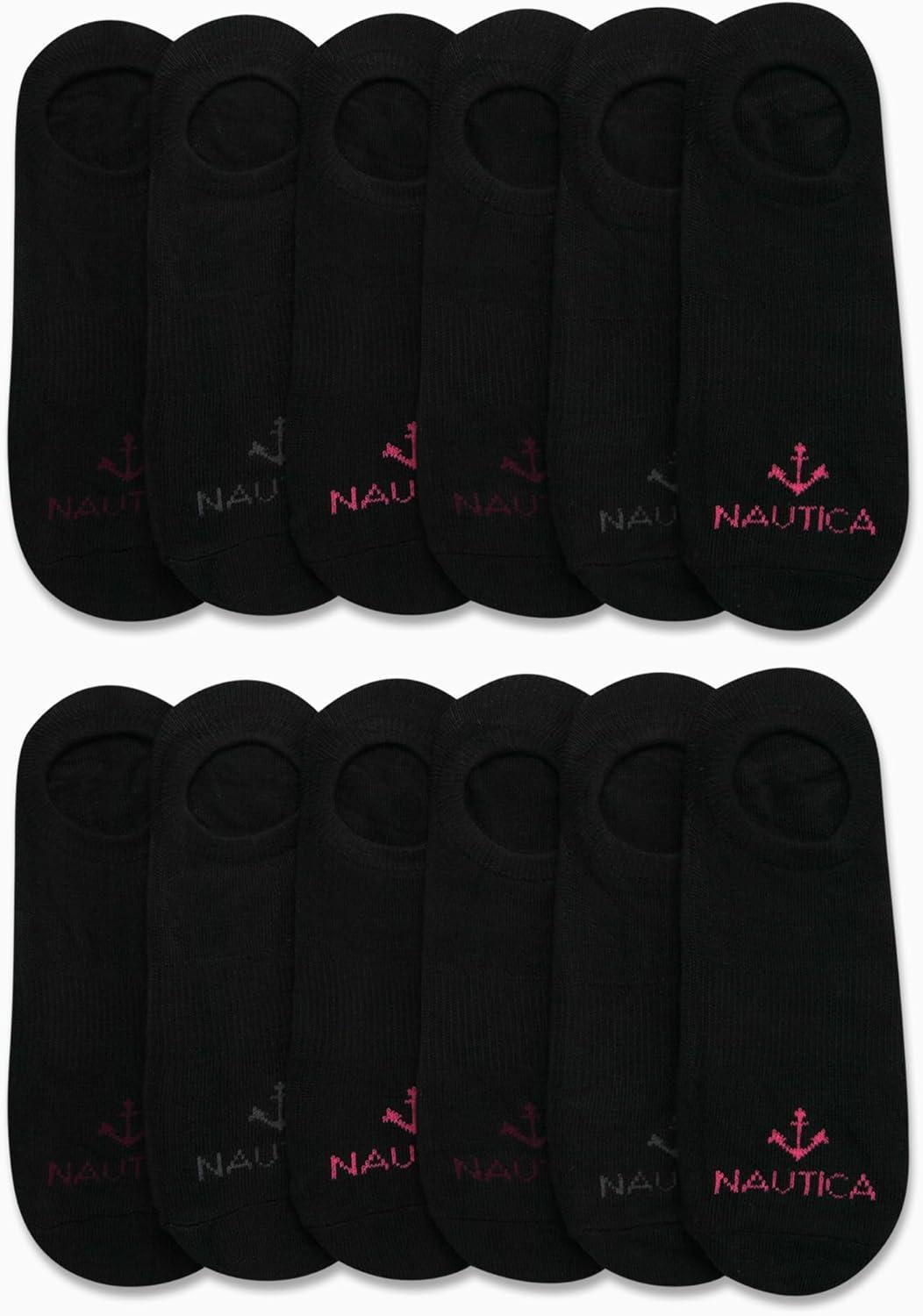imageNautica Womens Liner Socks 12 Pack Moisture Wicking Cushioned No Show Liner Socks for Women with Silicone GripBlack