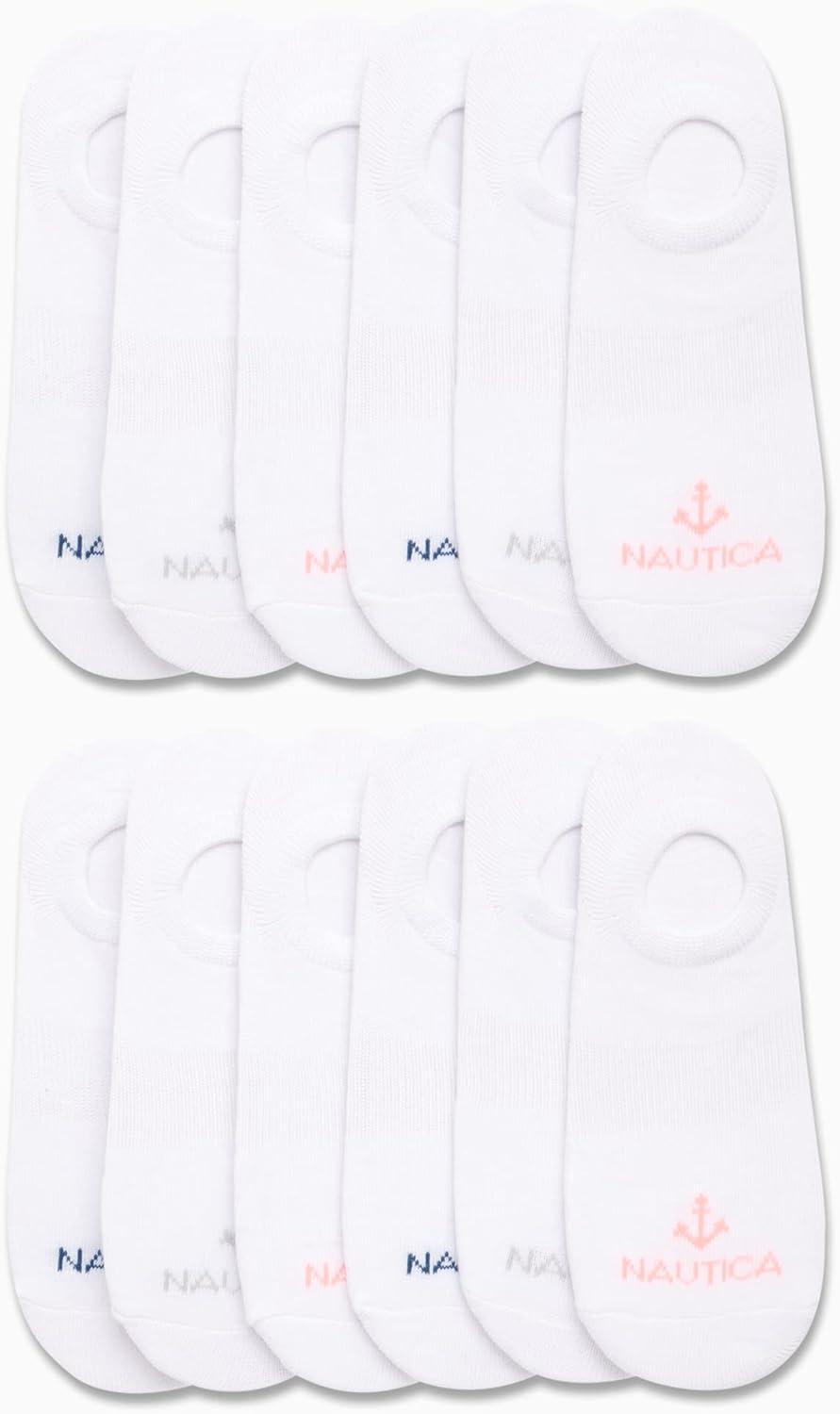 imageNautica Womens Liner Socks 12 Pack Moisture Wicking Cushioned No Show Liner Socks for Women with Silicone GripWhite
