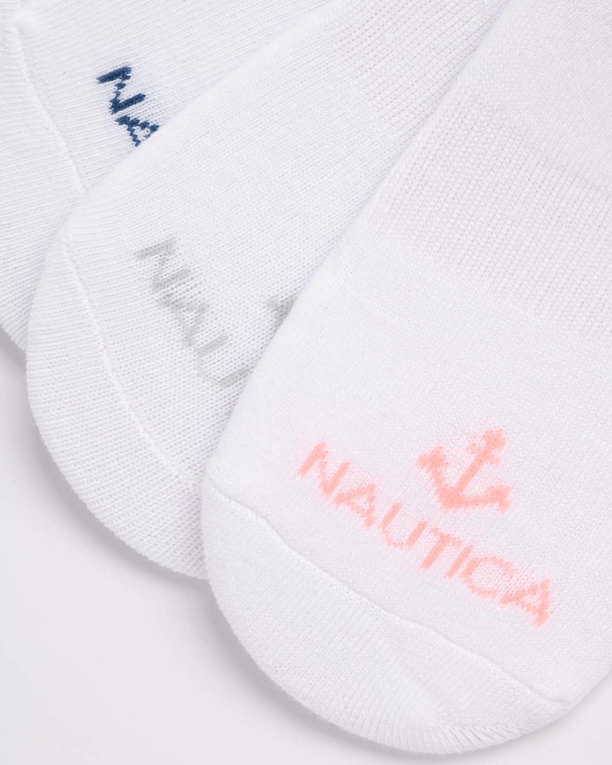 imageNautica Womens Liner Socks 12 Pack Moisture Wicking Cushioned No Show Liner Socks for Women with Silicone GripWhite