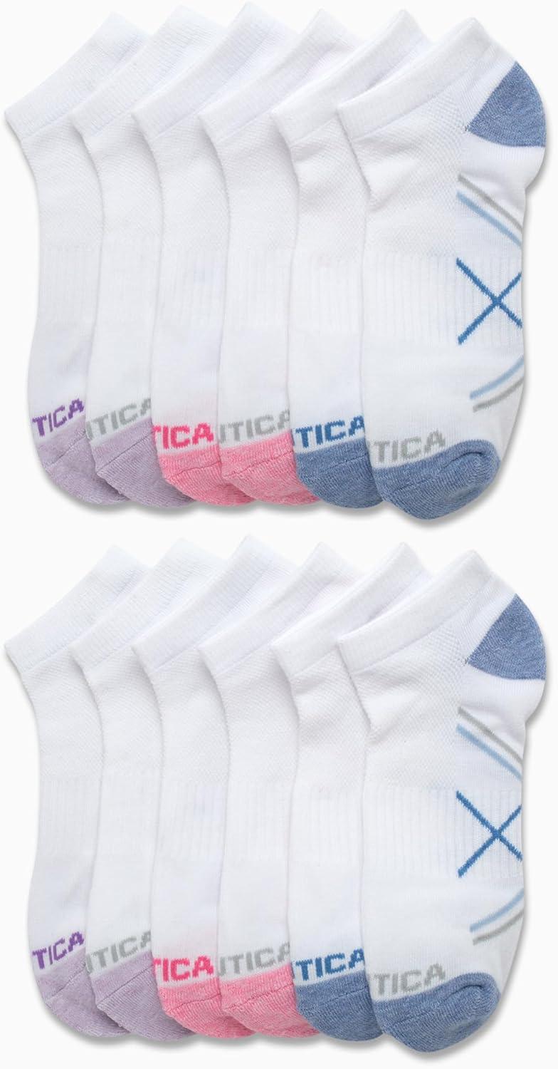 imageNautica Womens Low Cut Socks 12 Pack Moisture Wicking Cushioned Athletic No Show Socks for WomenBasic White