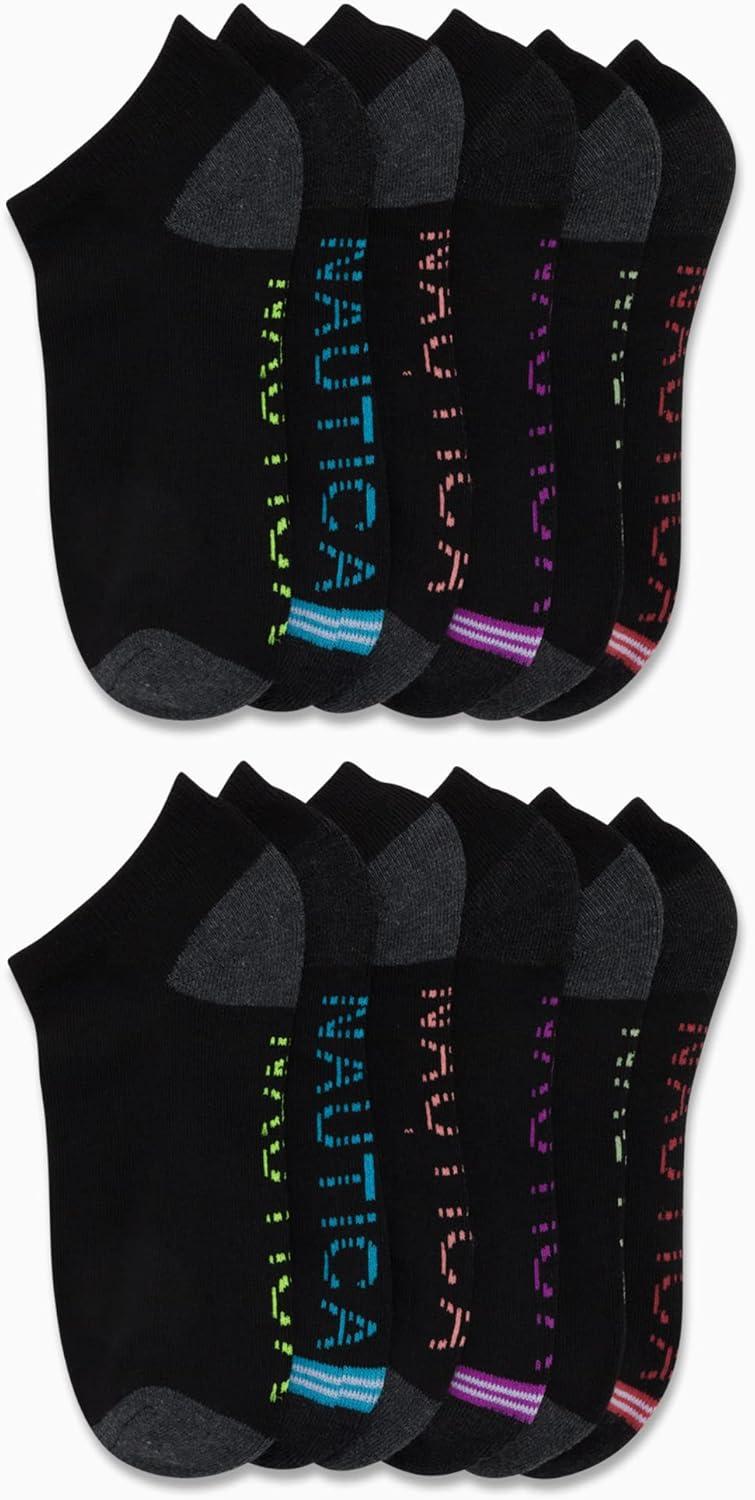 imageNautica Womens Low Cut Socks 12 Pack Moisture Wicking Cushioned Athletic No Show Socks for WomenBlack