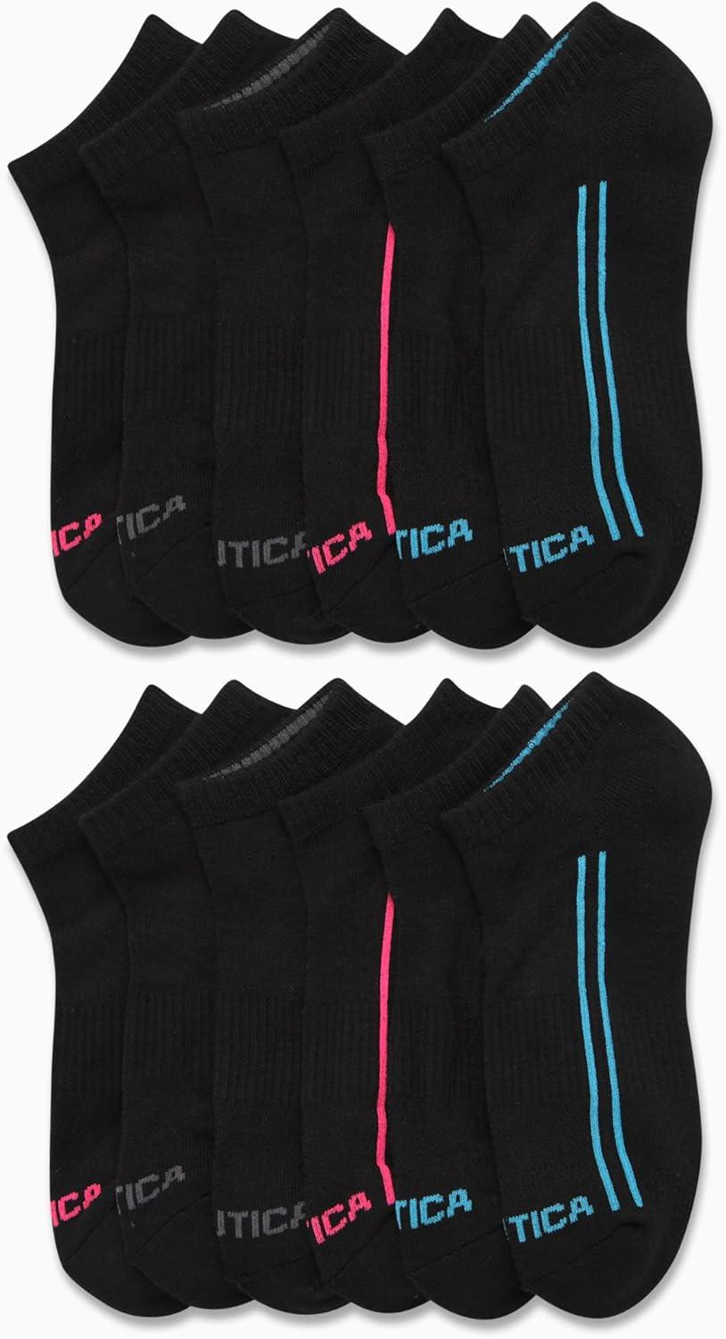 imageNautica Womens Low Cut Socks 12 Pack Moisture Wicking Cushioned Athletic No Show Socks for WomenBlack Lines