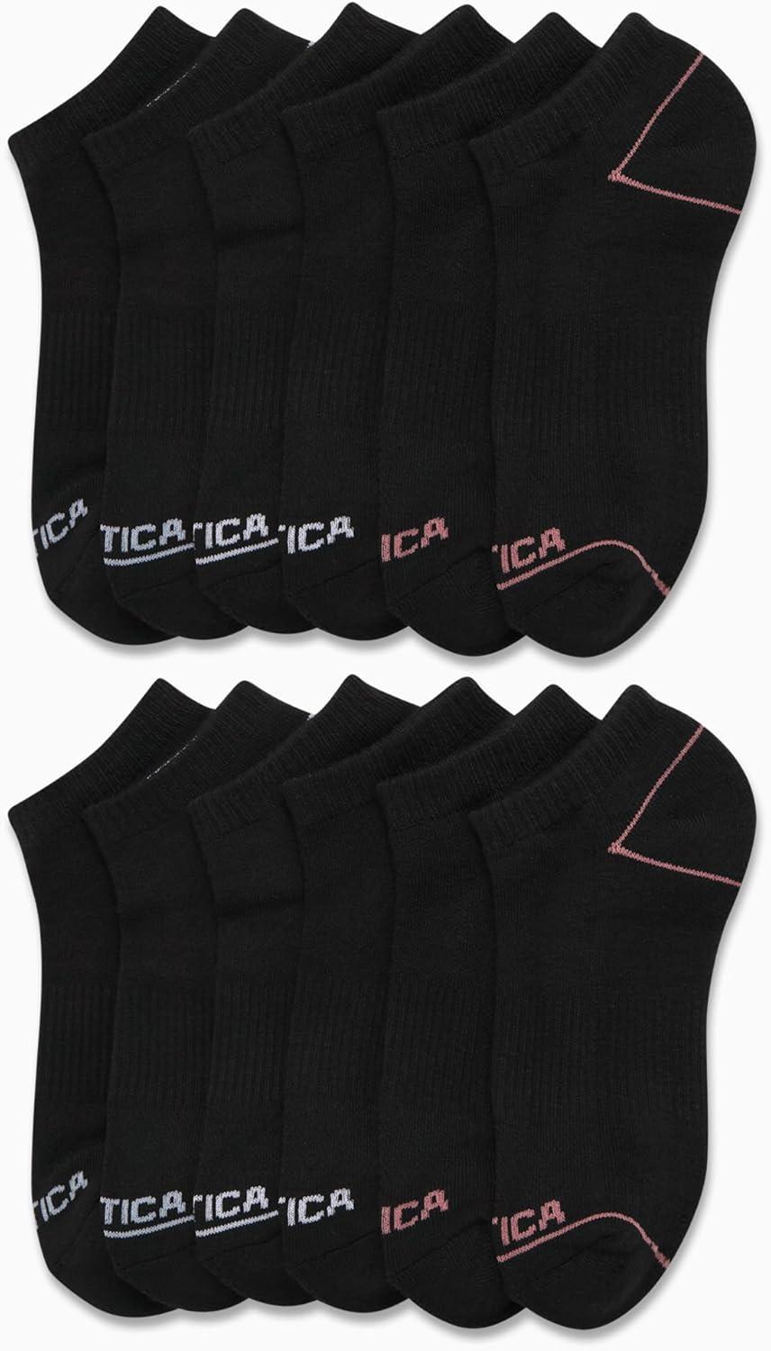 imageNautica Womens Low Cut Socks 12 Pack Moisture Wicking Cushioned Athletic No Show Socks for WomenBlack Logo