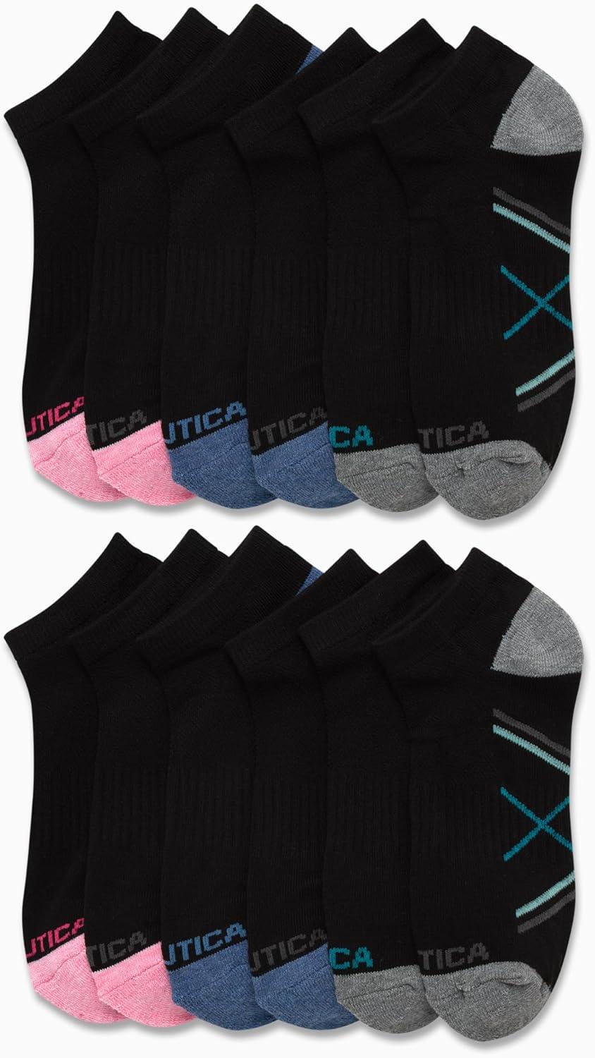 imageNautica Womens Low Cut Socks 12 Pack Moisture Wicking Cushioned Athletic No Show Socks for WomenBlack Multi