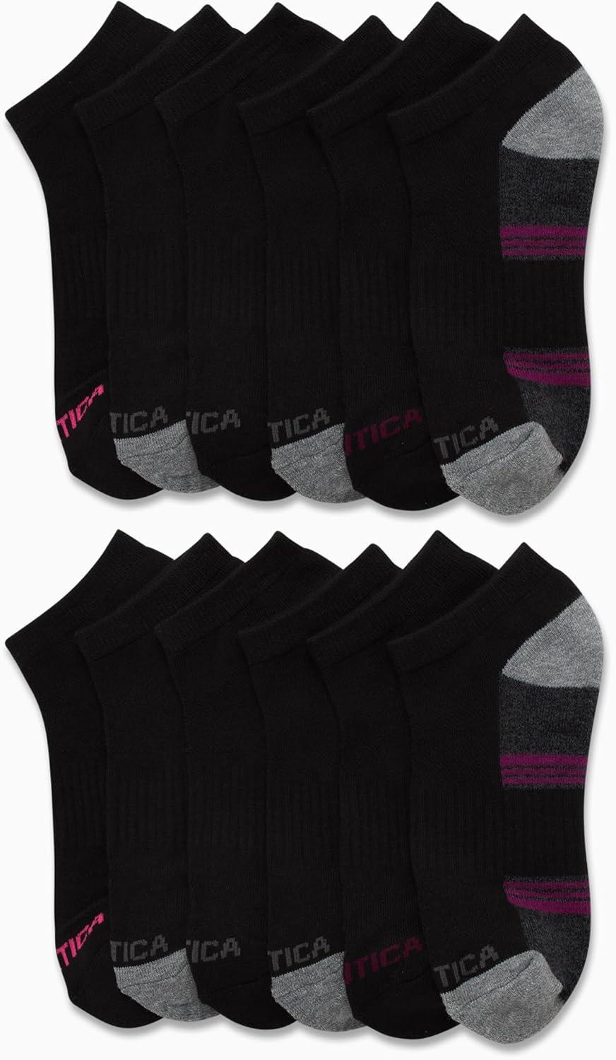 imageNautica Womens Low Cut Socks 12 Pack Moisture Wicking Cushioned Athletic No Show Socks for WomenBlackPink