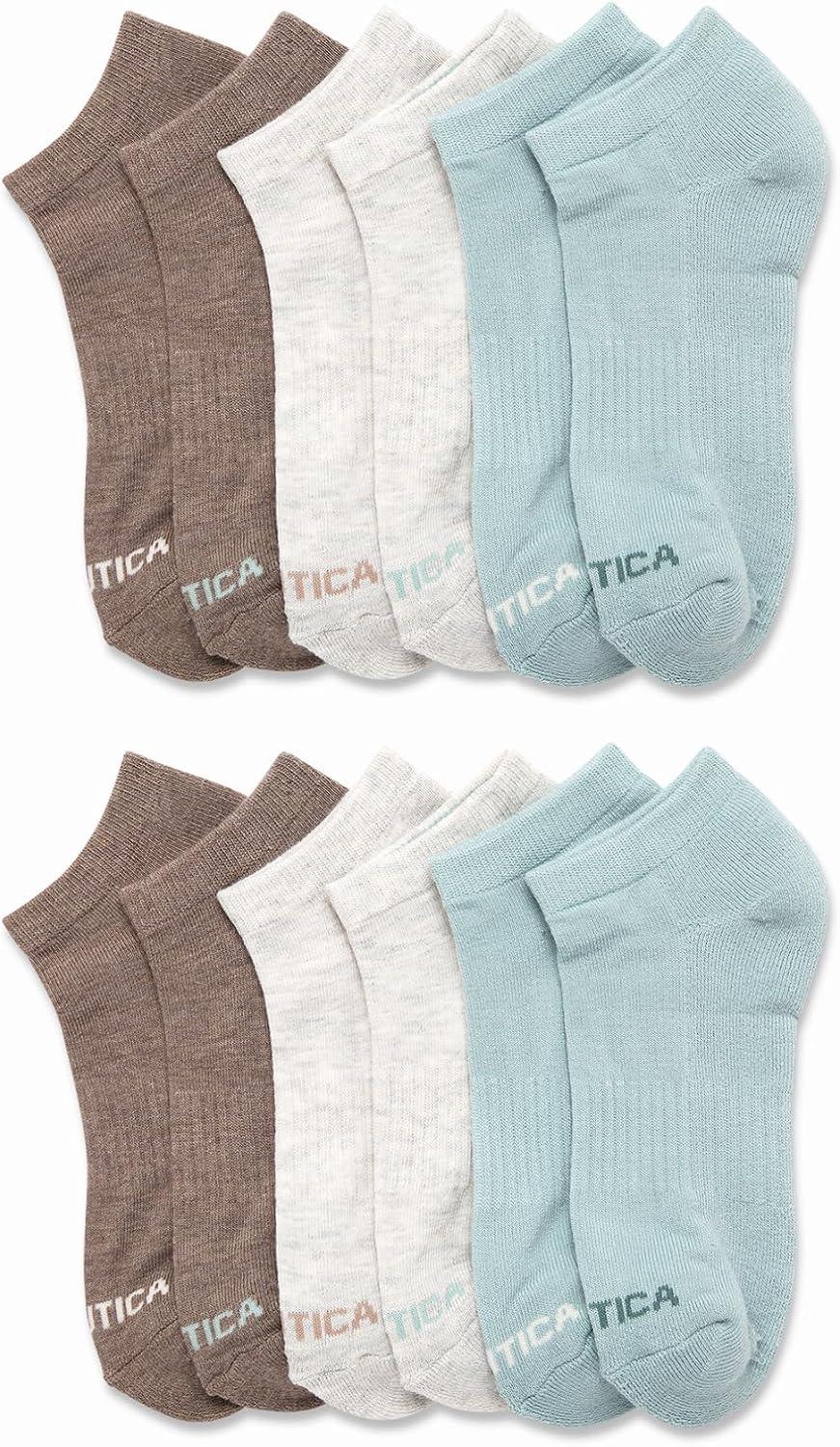 imageNautica Womens Low Cut Socks 12 Pack Moisture Wicking Cushioned Athletic No Show Socks for WomenGreen Assorted