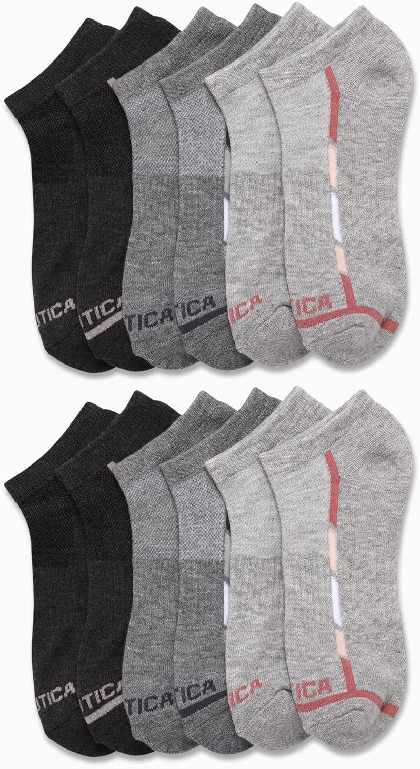 imageNautica Womens Low Cut Socks 12 Pack Moisture Wicking Cushioned Athletic No Show Socks for WomenGrey Assorted