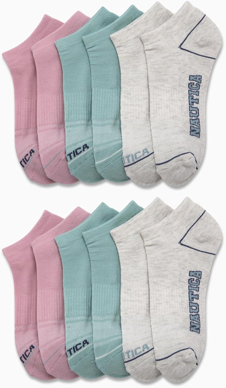 imageNautica Womens Low Cut Socks 12 Pack Moisture Wicking Cushioned Athletic No Show Socks for WomenOatmealHeather Grey Assorted