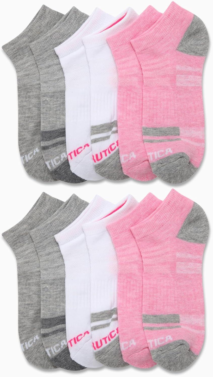 imageNautica Womens Low Cut Socks 12 Pack Moisture Wicking Cushioned Athletic No Show Socks for WomenPinkWhiteGrey