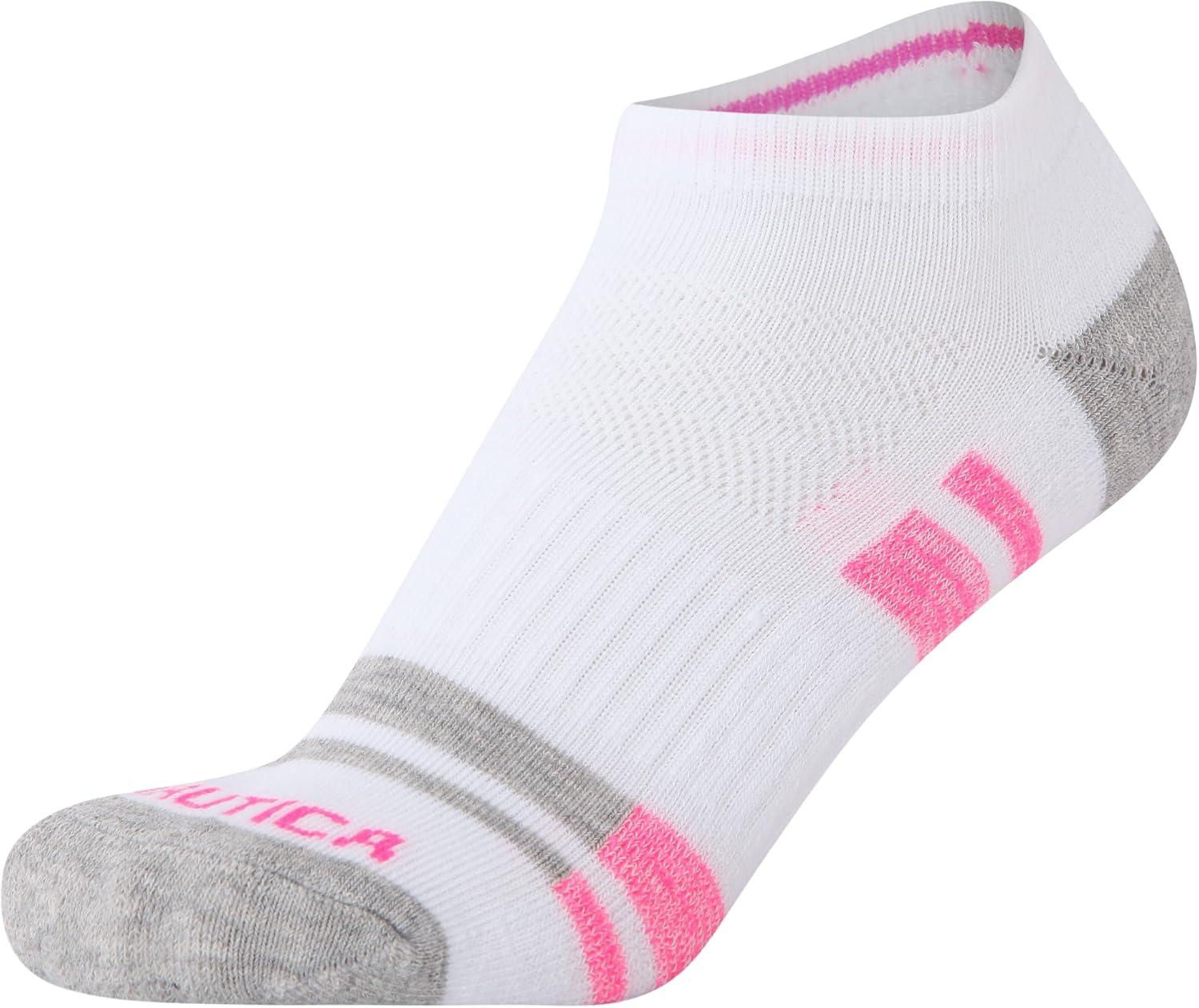 imageNautica Womens Low Cut Socks 12 Pack Moisture Wicking Cushioned Athletic No Show Socks for WomenPinkWhiteGrey