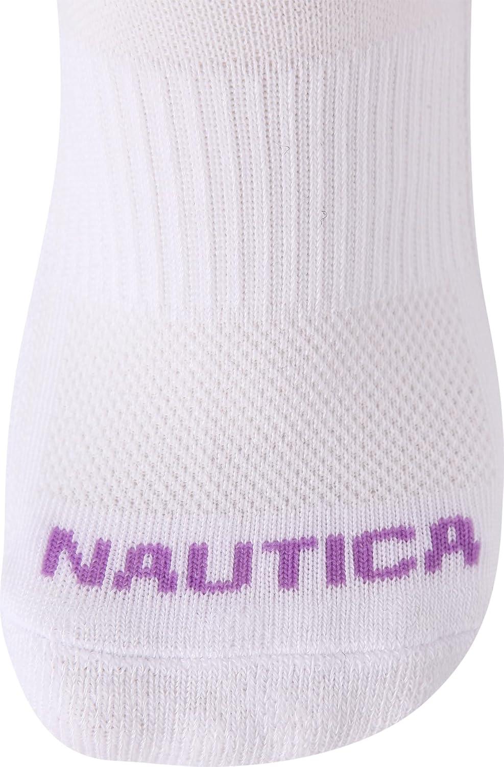 imageNautica Womens Low Cut Socks 12 Pack Moisture Wicking Cushioned Athletic No Show Socks for WomenWhite Stripe