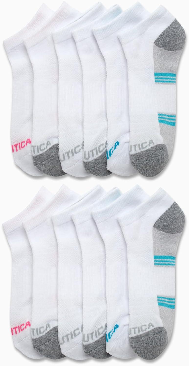 imageNautica Womens Low Cut Socks 12 Pack Moisture Wicking Cushioned Athletic No Show Socks for WomenWhiteBlue