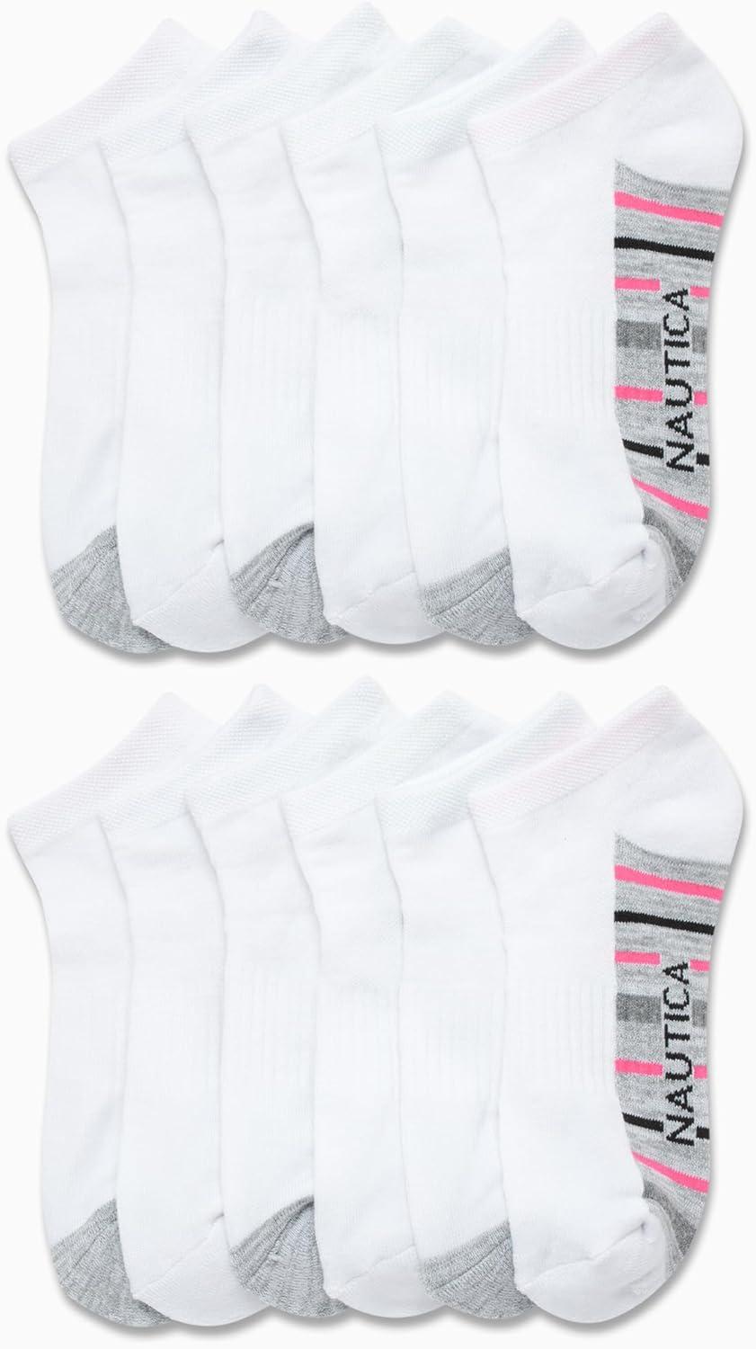 imageNautica Womens Low Cut Socks 12 Pack Moisture Wicking Cushioned Athletic No Show Socks for WomenWhiteGrey Multi
