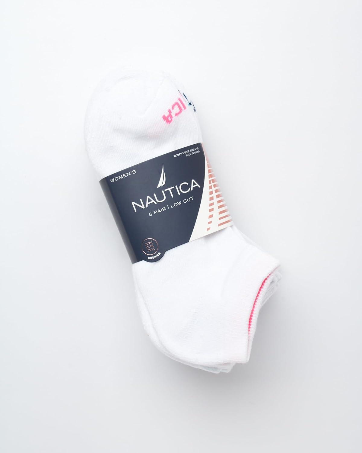 imageNautica Womens Low Cut Socks 6 Pack Breathable Cushioned Athletic Performance No Show Socks for Women Sizes 410All White