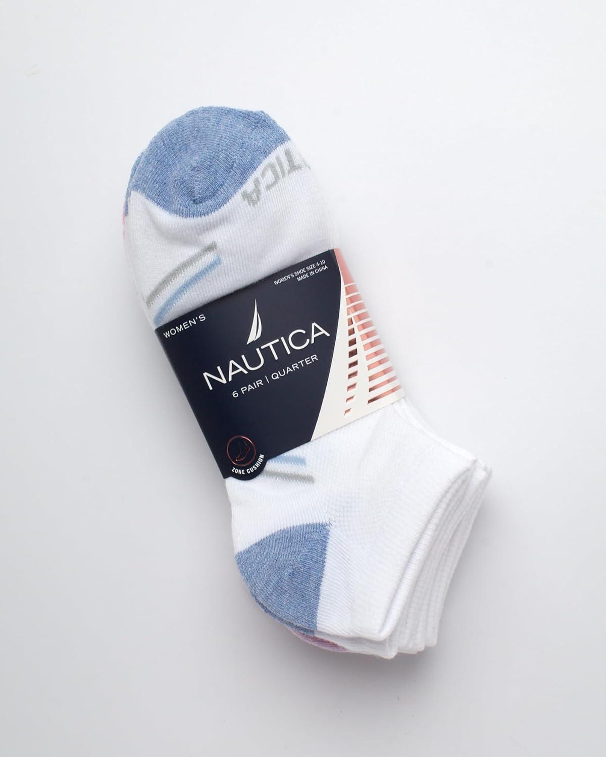 imageNautica Womens Low Cut Socks 6 Pack Breathable Cushioned Athletic Performance No Show Socks for Women Sizes 410Basic White